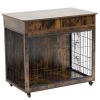 Dog Crate Furniture, Wooden Dog House, Decorative Dog Kennel with Drawer, Indoor Pet Crate End Table for Small Dog, Steel-Tube Dog Cage, Chew-Proof, R