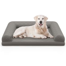 Egg-Foam Dog Crate Bed with 3-Side Bolster and Removable Washable Bed Cover (Color: Gray)